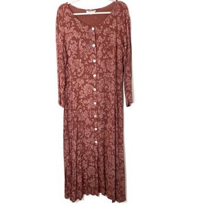 Subtle Tones | Women's Vintage Lagenlook Floral Button Up Maxi Dress | sz 2 M/L